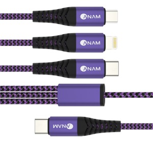 [ANAM] 아남 3way(USB_C) 메탈 패브릭 충전 케이블 2M / AN-DC302 / 퍼플